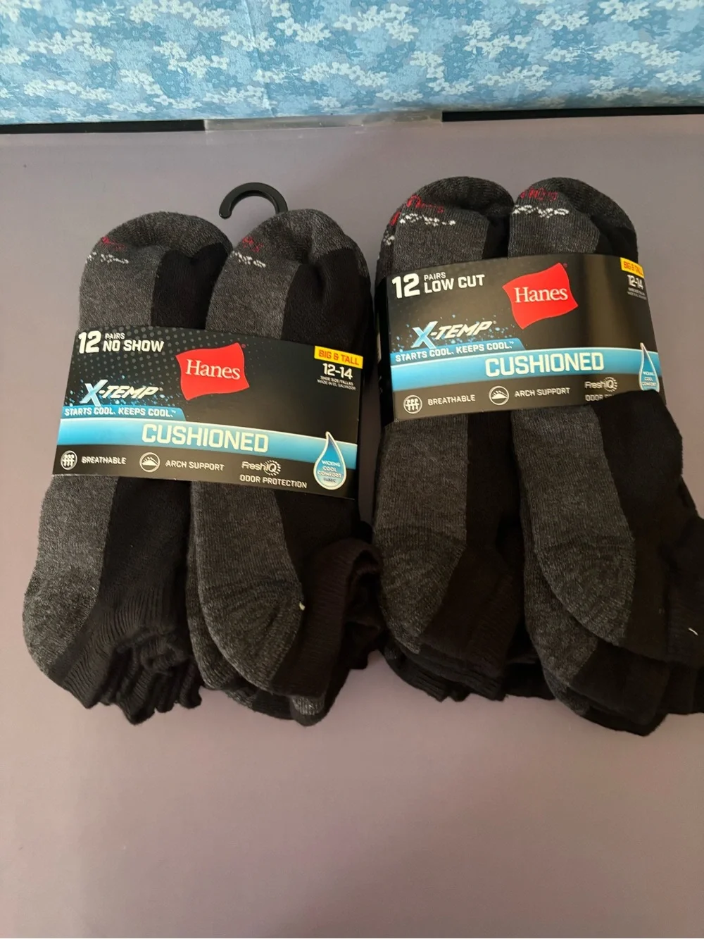 Hanes X-Temp Cushioned Men’s Athletic Socks - Black & Gray (12 Pairs)